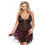 <strong>Оригинальная сорочка Gia с кружевными вставками и оборками</strong> <br />
Оригинальная сорочка Gia с кружевными вставками и оборками. <div class="charTableblock"><div><span>Размер</span>: XL (48-50); 1X (50-52); 3X (54-56); 4X (56-58); 5X (58-60); 6X (60-62)</div><div><span>Цвет</span>: черный</div><div><span>Производитель</span>: Anais, Польша</div><div><span>В наличии</span>: 3X-4X, черный с малиновым; 5X-6X, черный с малиновым; XL-XXL, черный с малиновым</div></div> Оригинальная сорочка Gia с кружевными вставками и оборками
Оригинальная сорочка Gia с кружевными вставками и оборками.