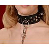 Кожаный чёрный ошейник с карабином и поводком Кожаный чёрный ошейник с карабином и поводком